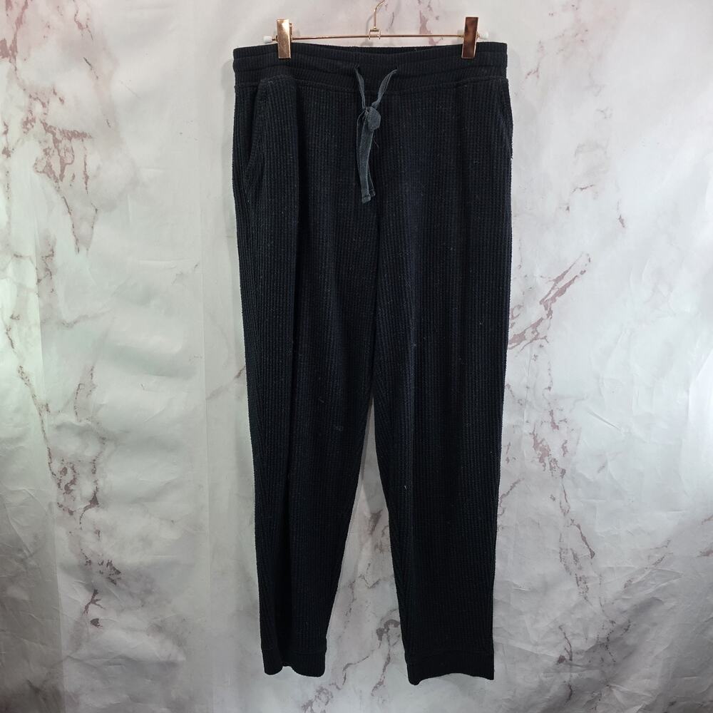 ATM Pants Womens Large Black Jogger Waffle Thermal Crop Sweatpant Lounge Melillo